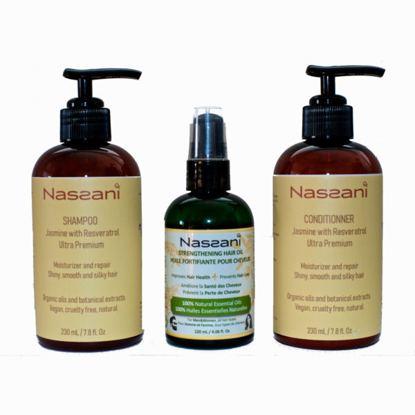 Shampoing et conditionneur naturel au resveratrol + Huile cheveux naturelle